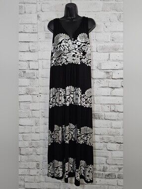NWD Plus Black White Paisley Maxi Dress 2X Boho Sleeveless